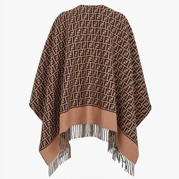 FENDI FF logo fringed poncho wrap cape - Picture 2 of 4